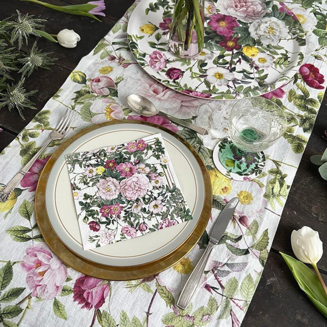 Bordslöpare i linne Rose Flower Garden – Jim Lyngvild