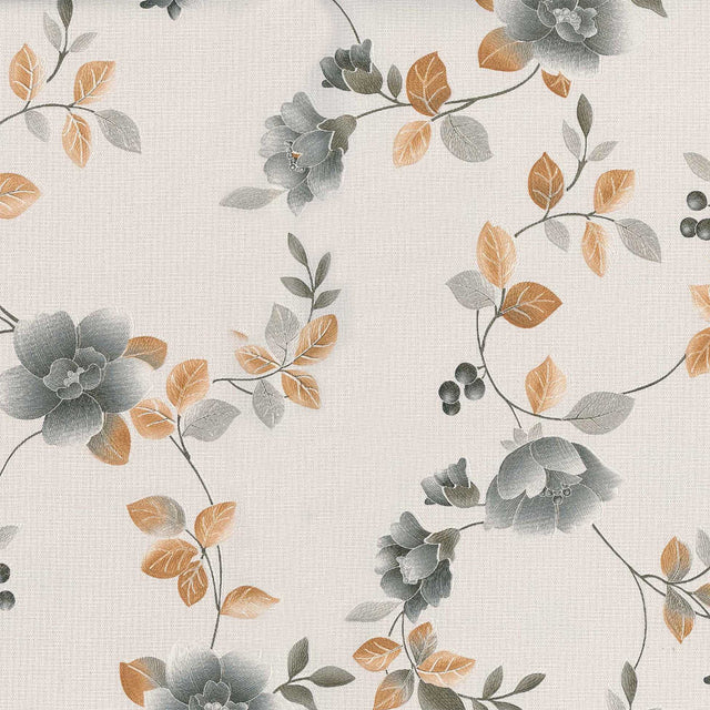 Textilia Brillantine Grey - Vaxduk med blommo och i linnelook