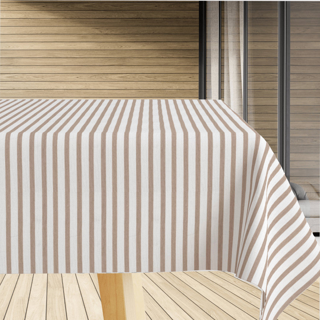 Caféstrib Ljus Brun - Textilvaxduk med blå tvärränder, 180 cm