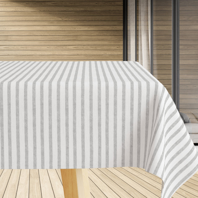 Caféstrib Grå - Textilvaxduk med grå tvärränder, 180 cm