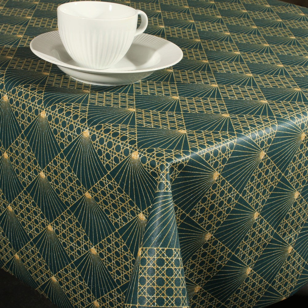 Cannage Petrol - Textilvaxduk med grafiskt mönster 155 cm bred