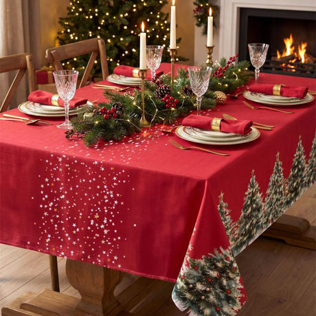 Christmas Trees Röd – Julduk med fläckavvisande behandling 140 x 300 cm