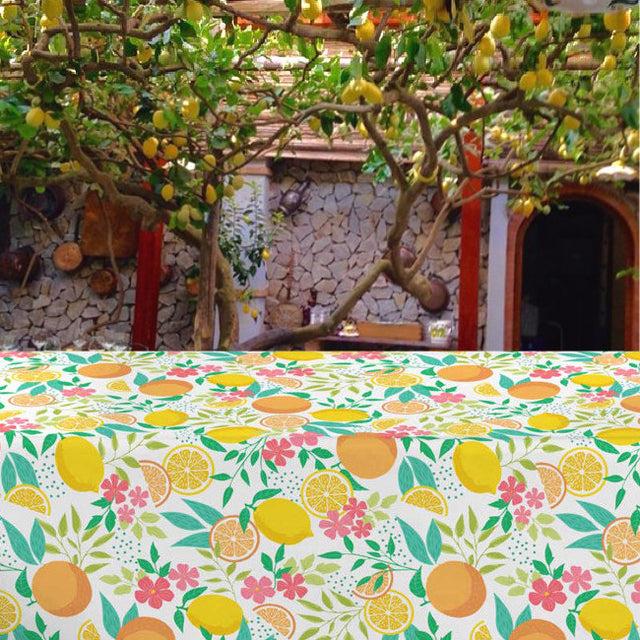 Citrus White - Vaxduk med citroner och blad