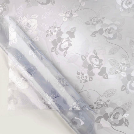Clear & Frosted Flowers, klar och matt vaxduk med präglade blommor