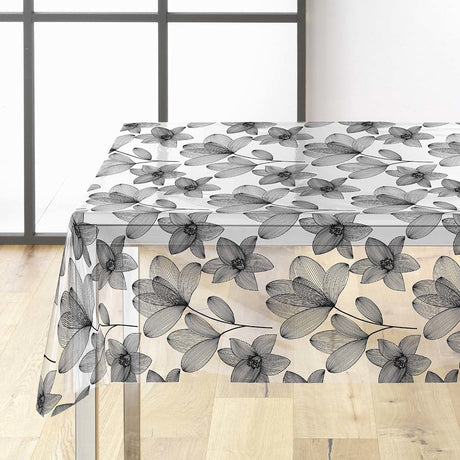 Danela Black Glitter - Kraftig genomskinlig vaxduk med streckblommor och glittereffekt