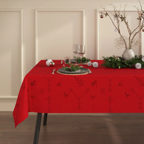 Engholm Noel damastvävd julduk, röd - 150 x 370 cm