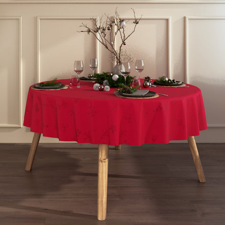 Engholm Noel damastvävd röd rund julduk - Ø 180 cm, miljöbild