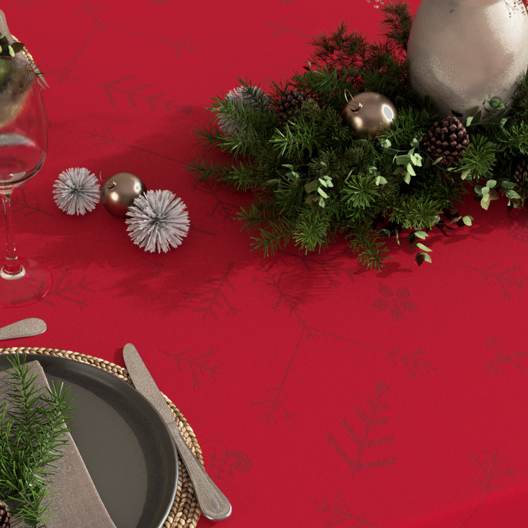 Närbild av Engholm Noel damast und julduk, Röd - Ø 250 cm