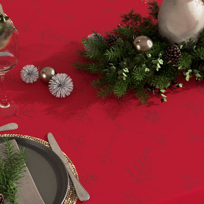 Närbild av Engholm Noel damast und julduk, Röd - Ø 250 cm