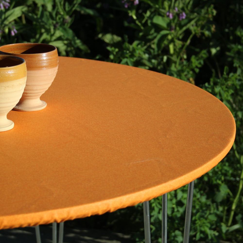 Enfärgad textilvaxduk apelsin - rund textilvaxduk med resårkant - För bord Ø 60 - Ø 170 cm