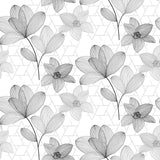 Filicity - Genomskinlig vaxduk med streckteckningar av blommor och blad grå n¨rbild