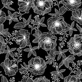 Närbild av Filligranhaven Vit - Vaxduk med vita blommor och blad på svart bakgrund