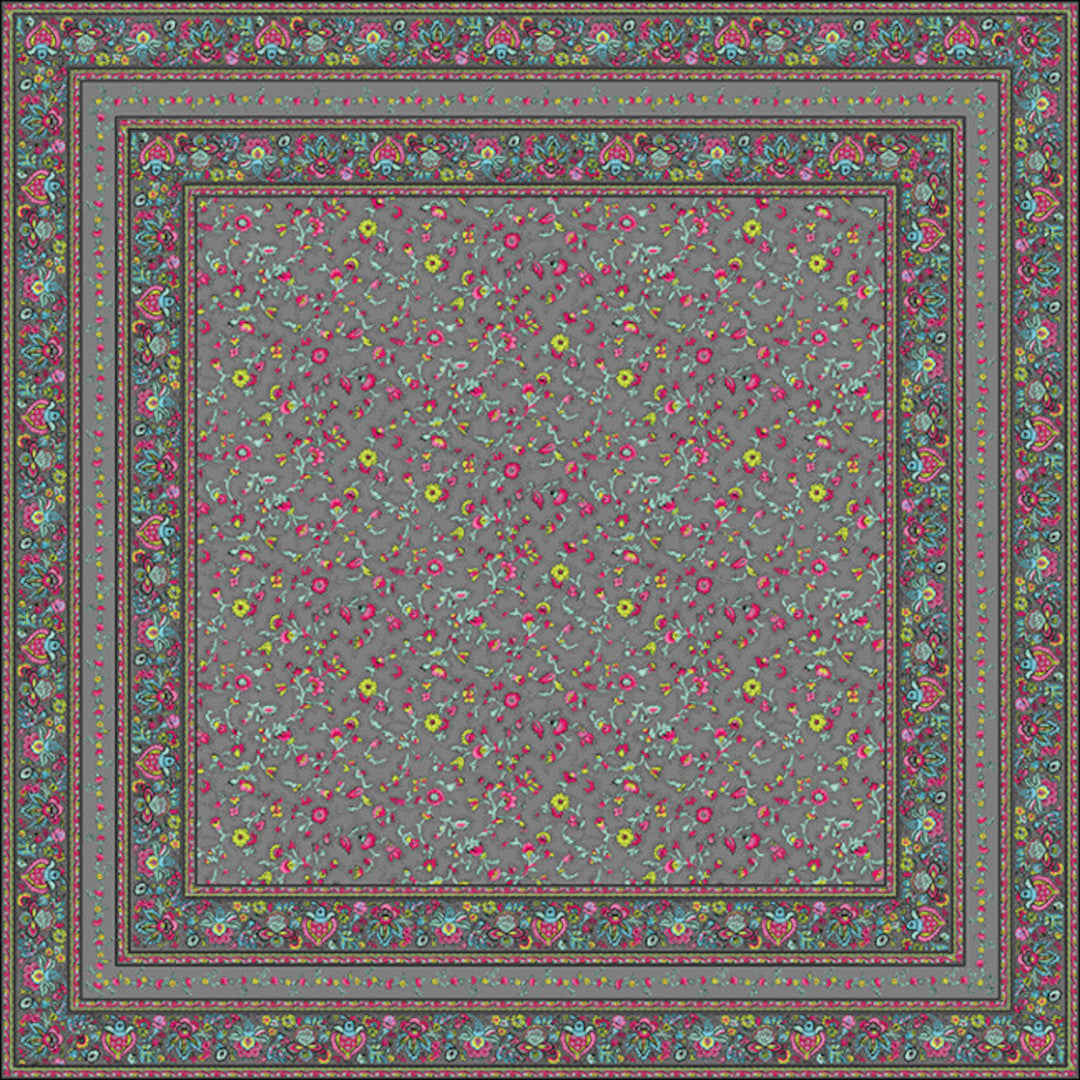 Fleurs Des Champs Antracit - Rektangulär provenceduk 160 x 160 cm, motiv
