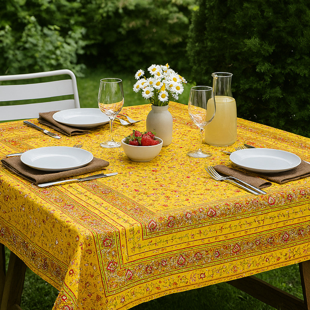 Fleurs Des Champs Gul - Rektangulär provenceduk 160 x 300 cm