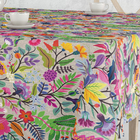 Flowers True Colors - Textilvaxduk i linnelook med färgglada blommor, 160 cm