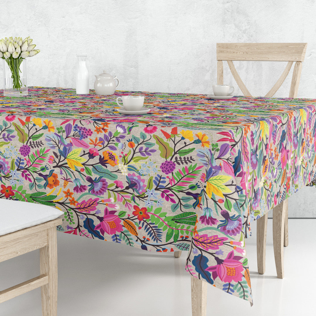 Flowers True Colors - Textilvaxduk med linnelook och färgglada blommor