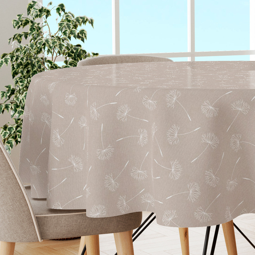 Frøvik Beige – Vaxduk med vita blommor i linnelook