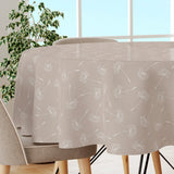 Frøvik Beige – Vaxduk med vita blommor i linnelook