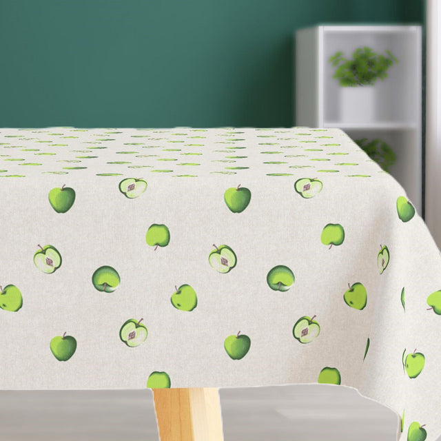 Green Apple - Ljus melerad textilvaxduk med gröna äpplen