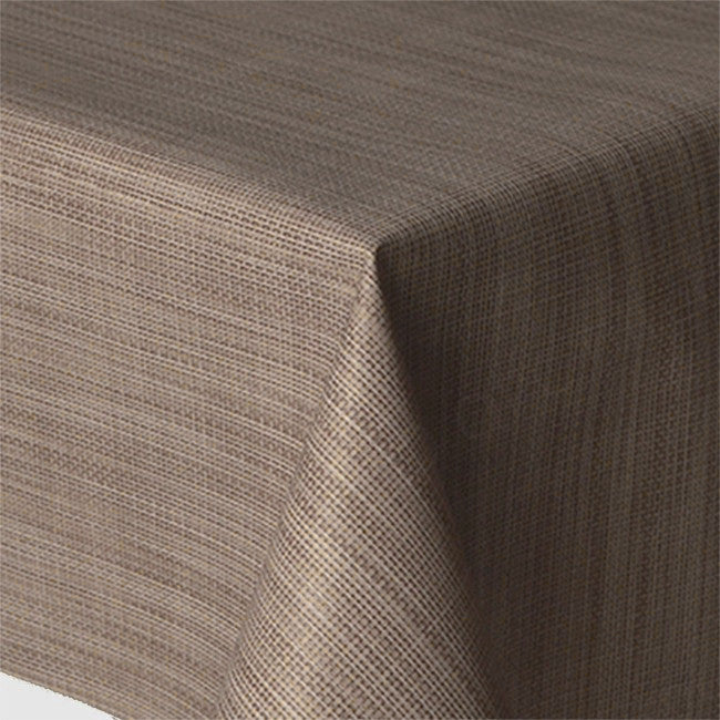 Hessian-look enfärgad retro vaxduk i stil från 70-talet. 140 cm bred, färg Taupe