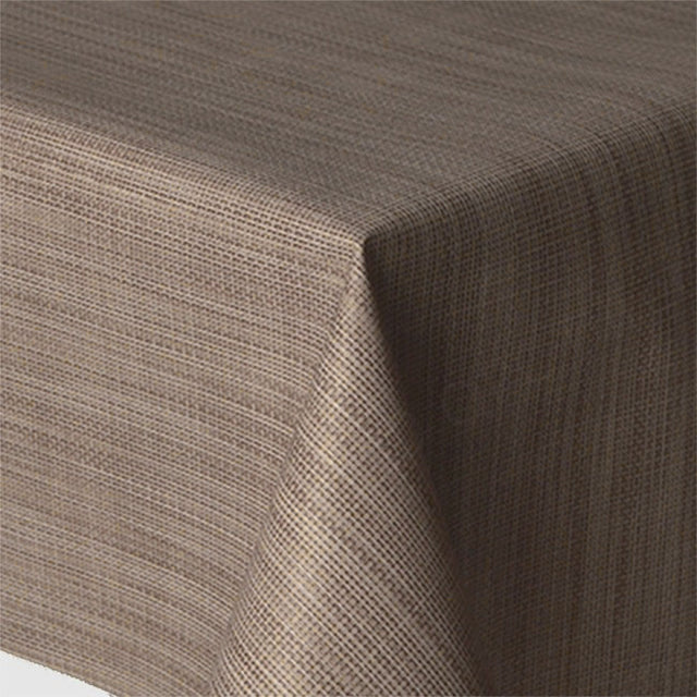 Hessian-look enfärgad retro vaxduk i stil från 70-talet. 140 cm bred, färg Taupe