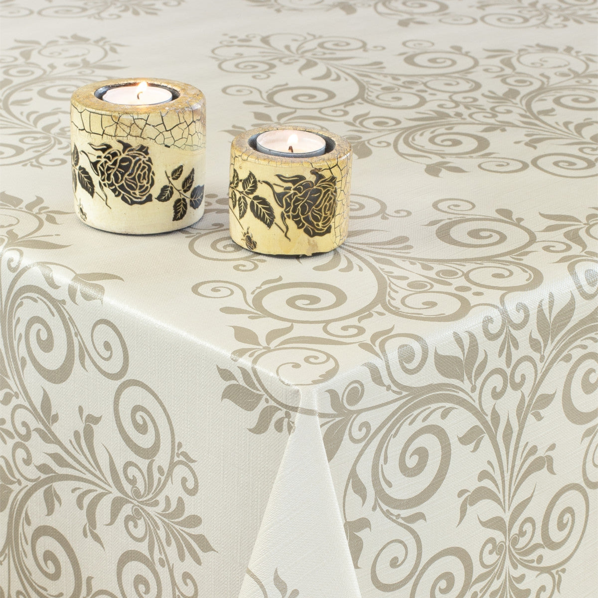 Humleornament Beige, vaxduk med präglad yta