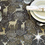 Golden Reindeers - Jul textilvaxduk med renar  i grått och guld/lurex