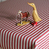 Julbordsduk med röda ränder - textilvaxduk i linne