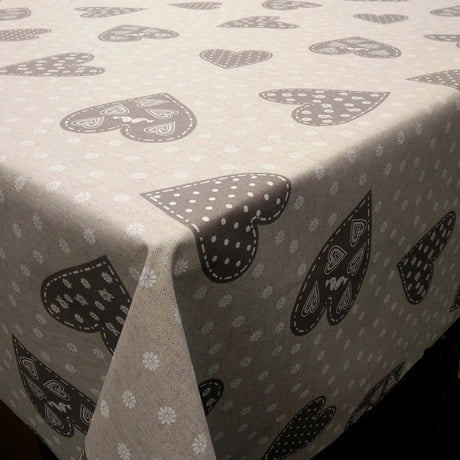 Julbordsduk med hjärtan och turturduvor grå/beige i linne look