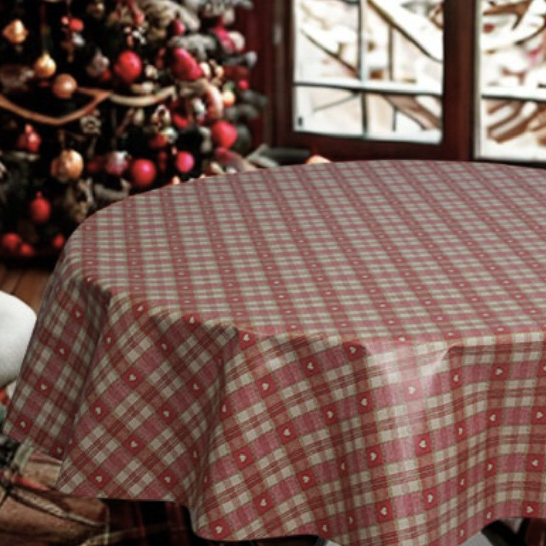 Julvaxduk, extra bred vaxduk, Rutig med hjärtan, röda 160 cm bred