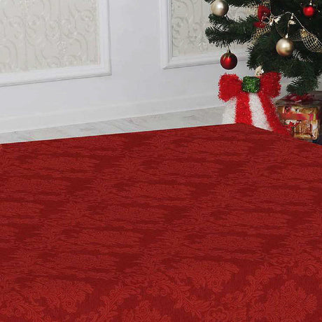 Klassisk Röd Julduk - textilvaxduk med ornamentmönster