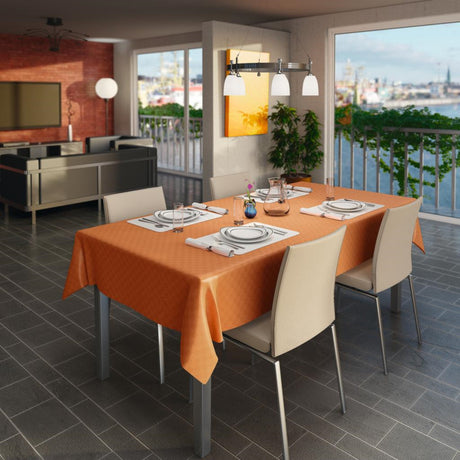 Klassiska rutor – Vaxduk i varm orange, miljöbild