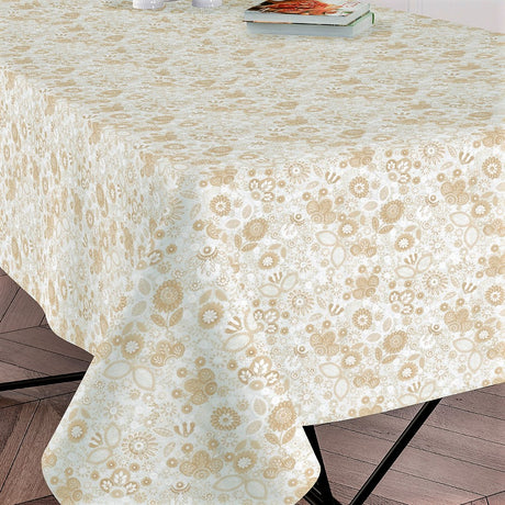 Klee – Textilvaxduk med vackra blommor i ljus beige, 140 cm