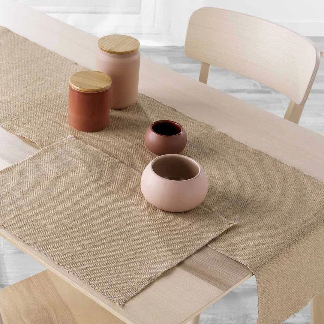 Leny Beige bordslöpare i jute 35 x 140 cm, miljö