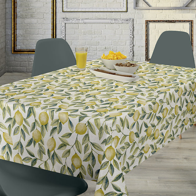Limones Green - Vaxduk med citroner och linnelook