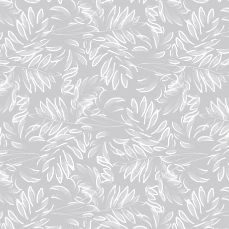 Live The Leaf Cotton Grey - Elegant 160 cm bred vaxduk med vita blad