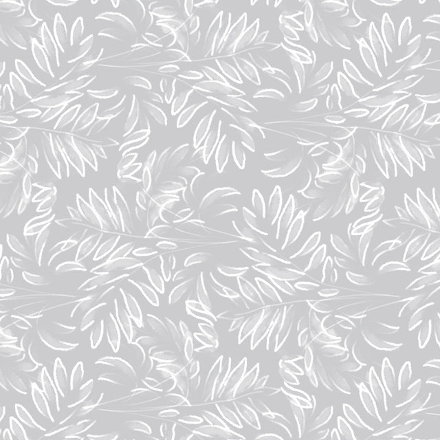 Live The Leaf Cotton Grey - Elegant 160 cm bred vaxduk med vita blad