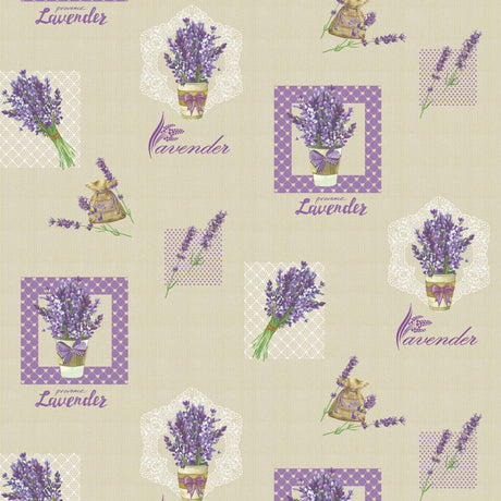 Blommande lavendel - Ljus vaxduk med lavendelbuketter och lavendel i kruka
