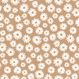 Närbild av Margarita Natur - textilduk med prästkragar och naturfärgad bas
