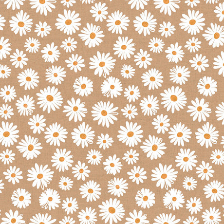 Närbild av Margarita Natur - textilduk med prästkragar och naturfärgad bas