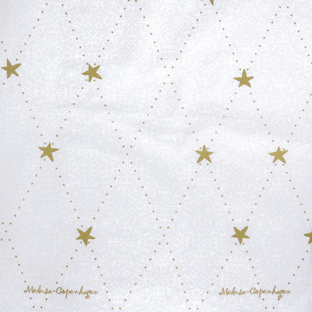 Medusa Stardust gold textilvaxduk med glidskydd, elegant julduk med guldfärgade stjärnor, 140 cm bred