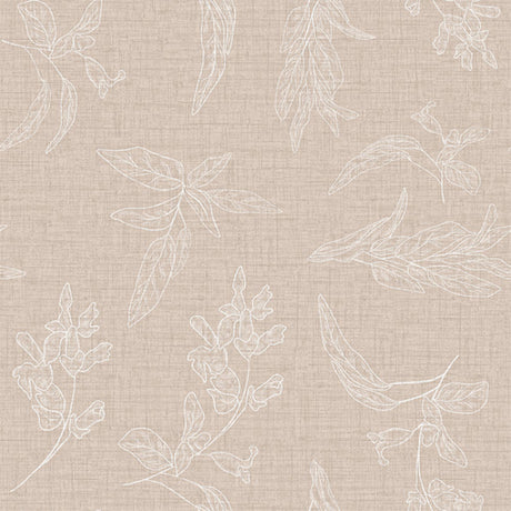 Närbild av Mesina Beige - Vaxduk i linne-look med vitrandiga blad