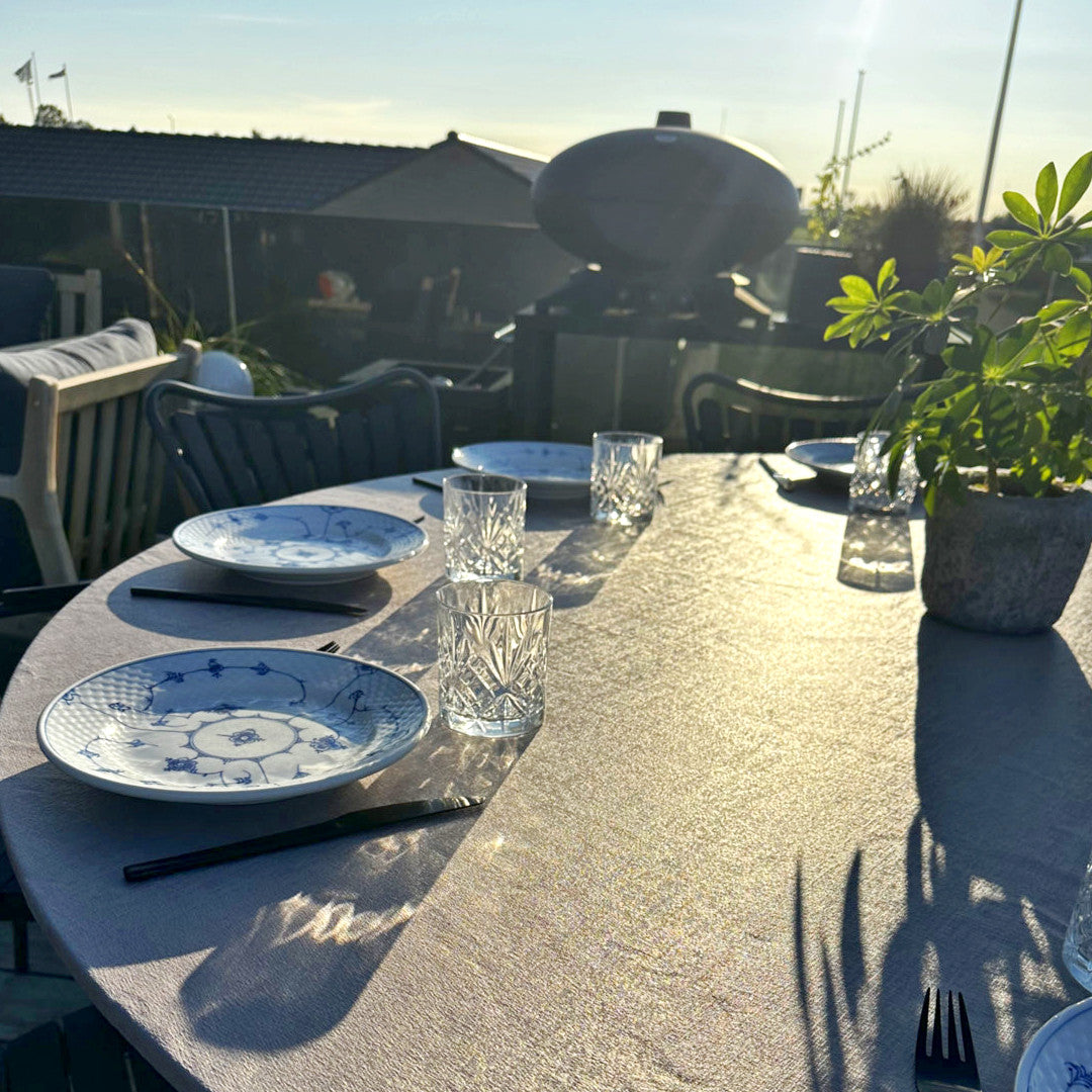 Morillo - Damastvävd rund textilvaxduk med resårkant