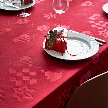 Rosendahl Julduk Natale, snygg röd damastduk - 150 cm x 320 cm Närbild
