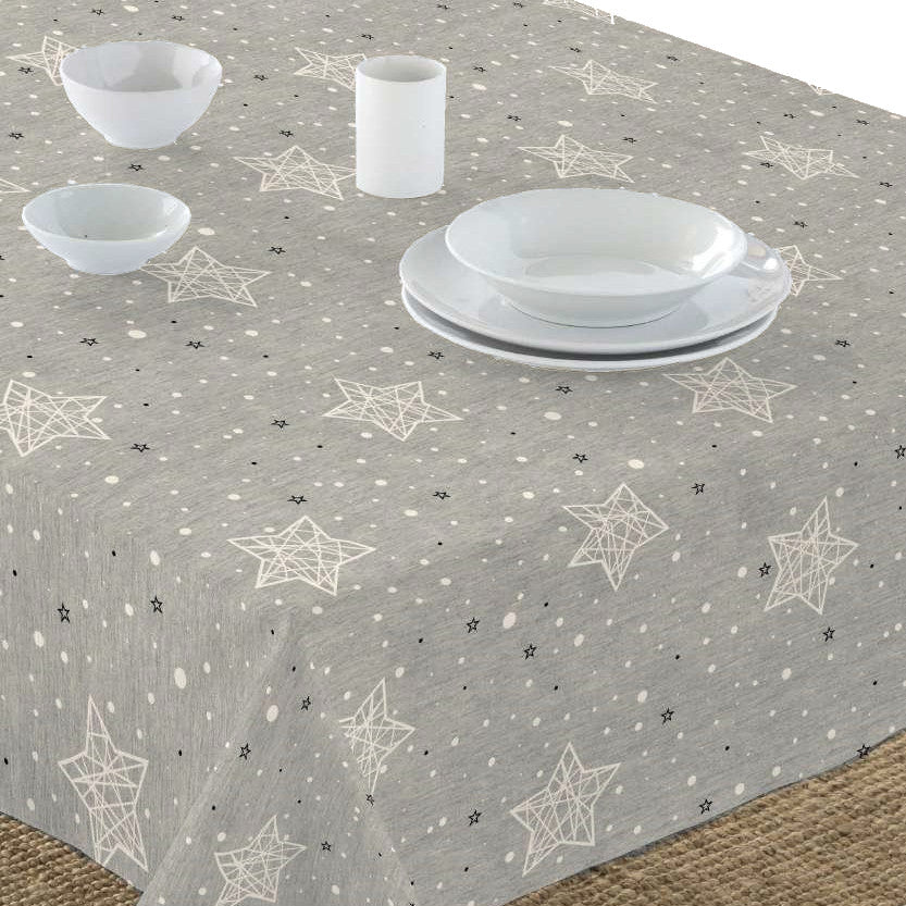 Neus - Grå jultextilvaxduk med svarta och vita stjärnor