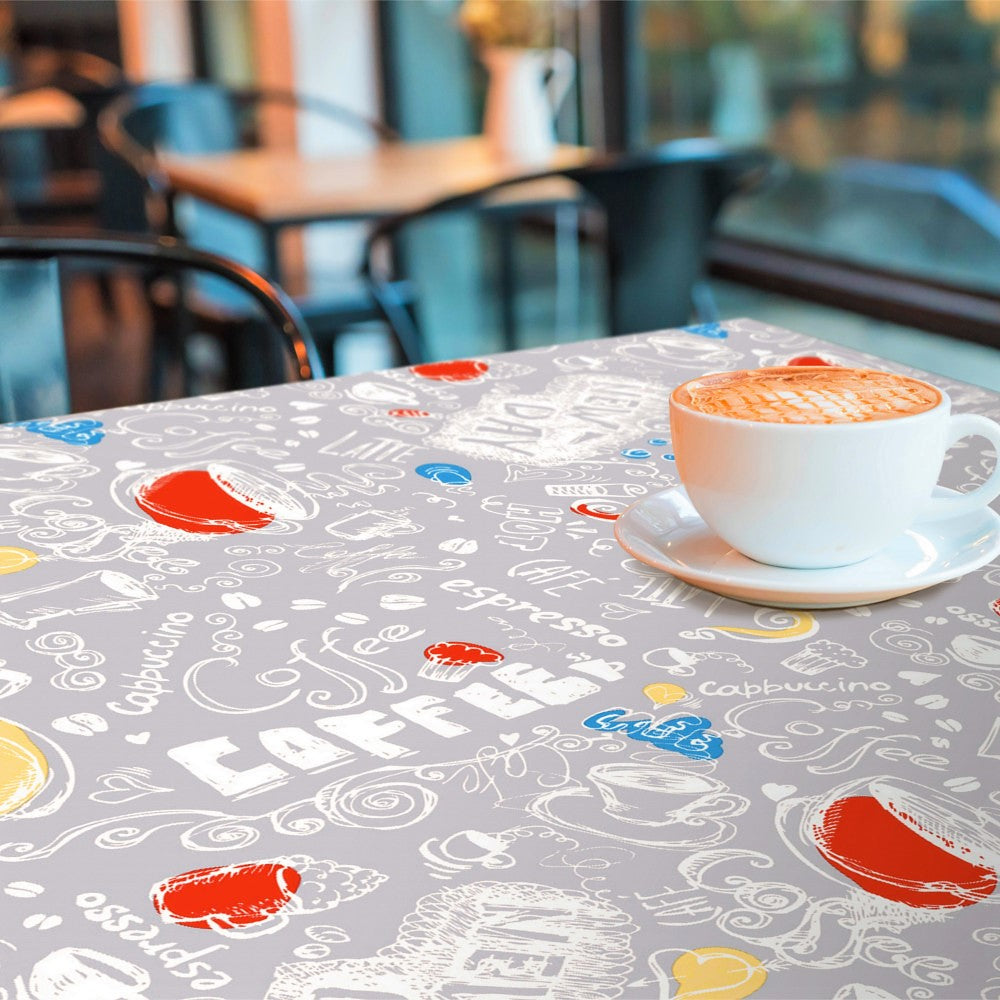 New Day Grey  - Vaxduk med kaffe, cappuccino och en liten, stark espresso