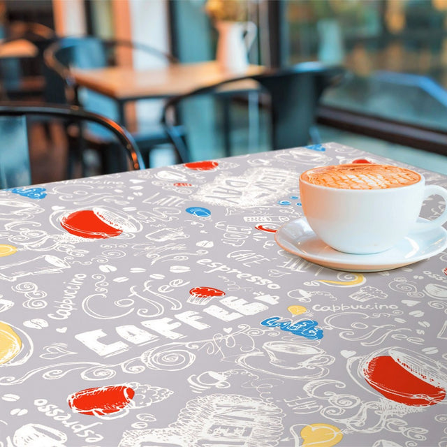 New Day Grey  - Vaxduk med kaffe, cappuccino och en liten, stark espresso