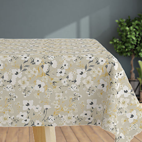 Nordic Flowers - Textilvaxduk med linnelook och blommor