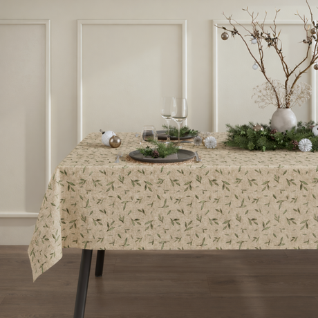 Olivia – textilvaxduk i linnelook med olivkvistar och glidskydd