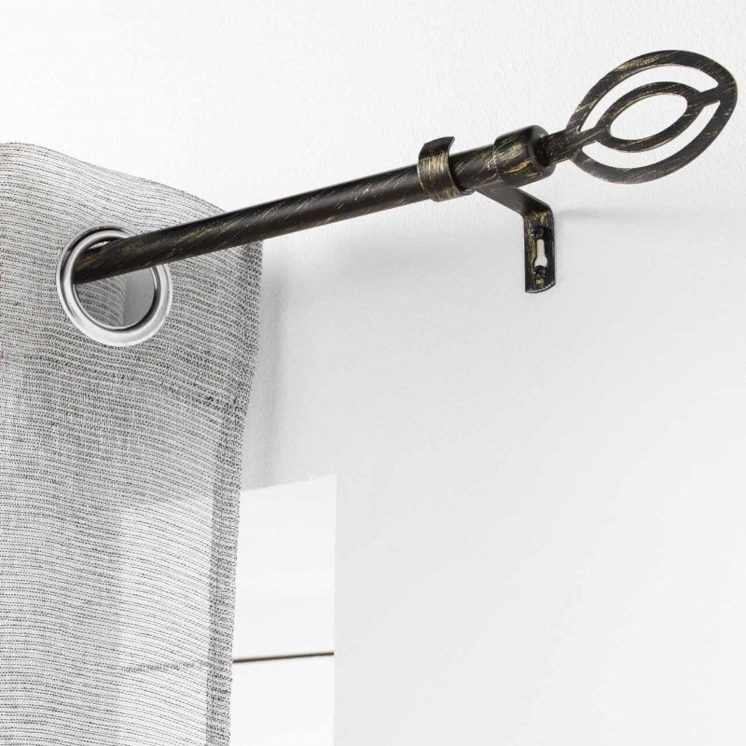 Patina Alpha Svart/Guld – Justerbar gardinstång 120–210 cm, upphängning
